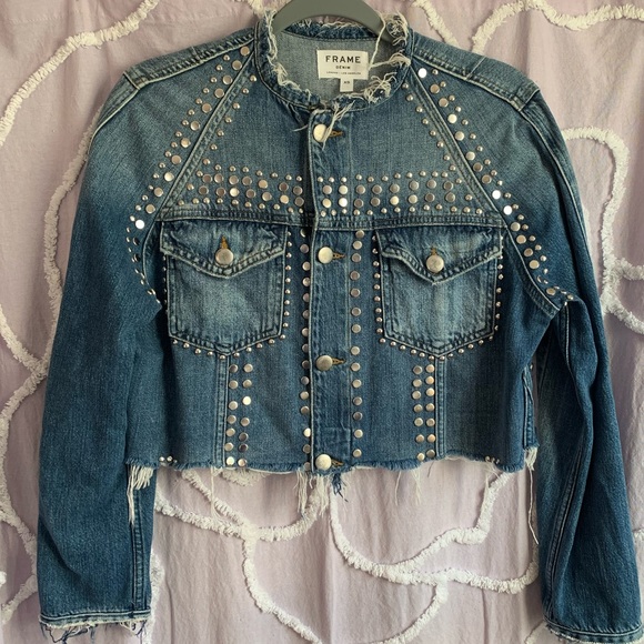 FRAME distressed cropped stud jacket - Picture 2 of 4